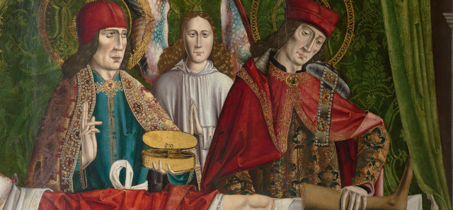 A verger's dream: Saints Cosmas and Damian performing a miraculous cure by transplantation of a leg, attributed to he Master of Los Balbases in 1495